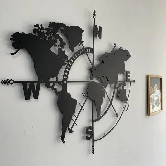 Metal World Map Compass